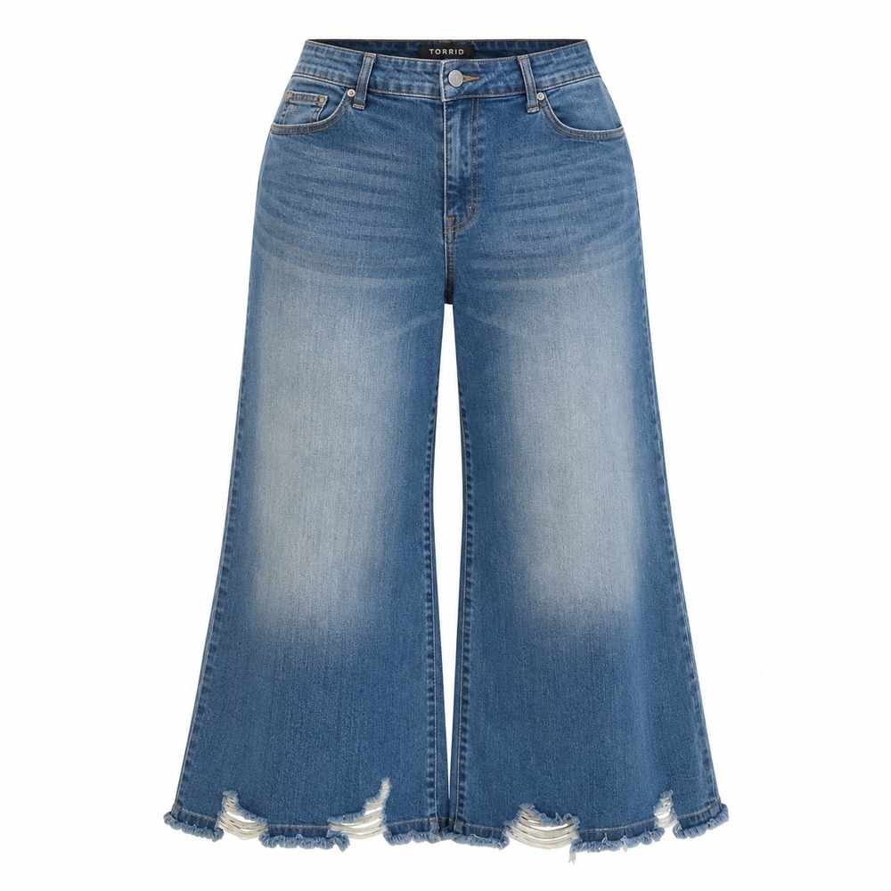 Torrid High Rise Wide Leg Ankle Crop Jeans Womens 20 Blue Vintage Stretch Grunge